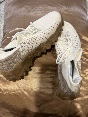 Rocky White and Brown Knit Lace-Up Women's Sneakers